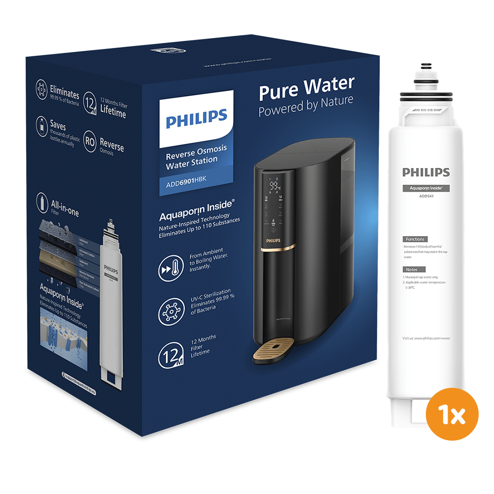 Philips Umkehrosmose-Wasserstation ADD6901HBK01, Aquaporin Inside®: Eliminiert bis zu 110 Substanzen, sofortige Erhitzung