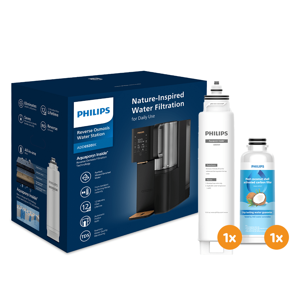 Philips Umkehrosmose-Wasserstation ADD6920BK01/10, Aquaporin Inside®: Eliminiert bis zu 110 Substanzen, sofortige Erhitzung