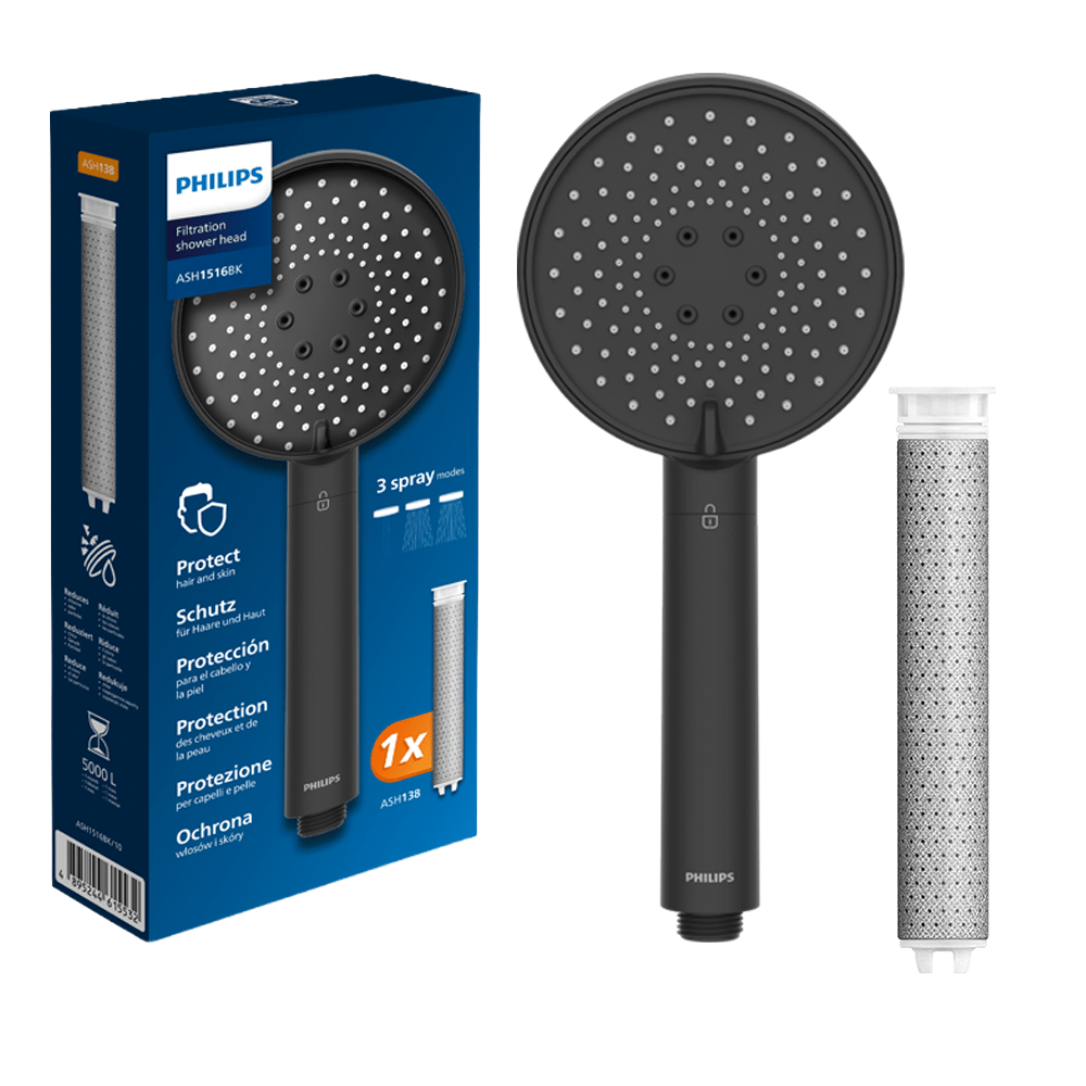 Philips Duschbrause + Ersatzfilter Schwarz (4 Stk.) ASH1516BK / ASH138