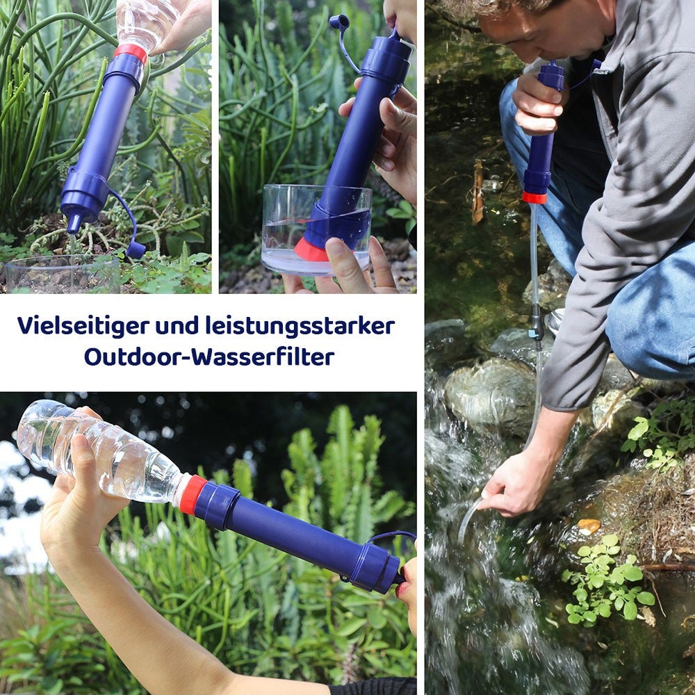 AllSpares Outdoor-Wasserfilter abnehmbare 4-Stufen 0,1-Mikron tragbare Wasserfilter Camping, 5.000L Wasserreiniger Survival Ausrüstung für Wandern Camping Reisen und Notfall