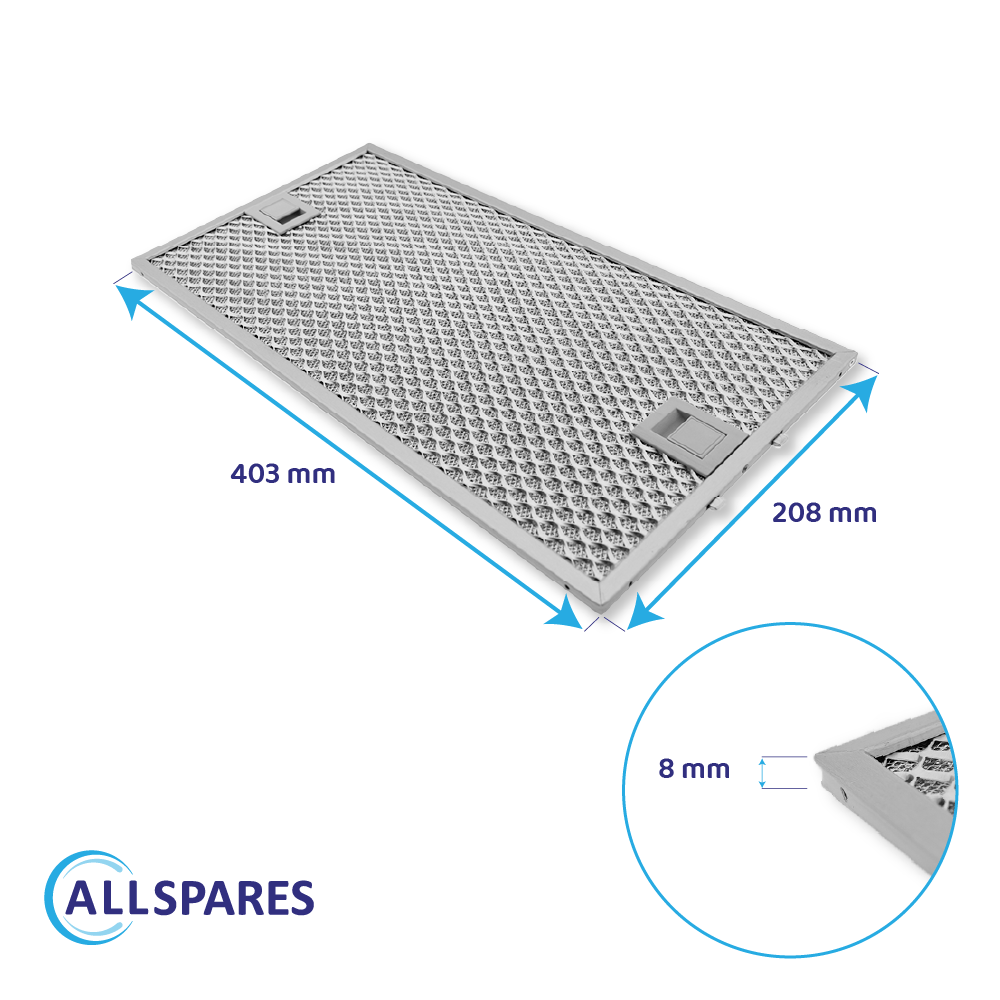 AllSpares Metall-Fettfilter 403x208mm 434107 / 00434107 (hinten)