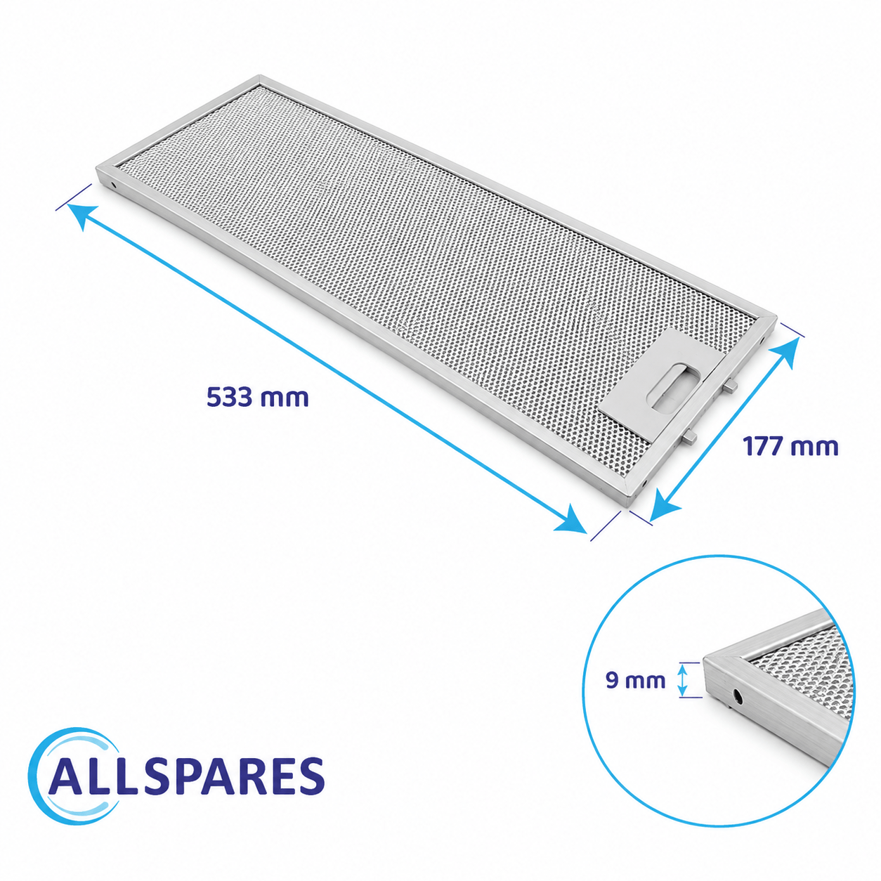 AllSpares Metall-Fettfilter 532x176x9mm 481248058305 / GF023B