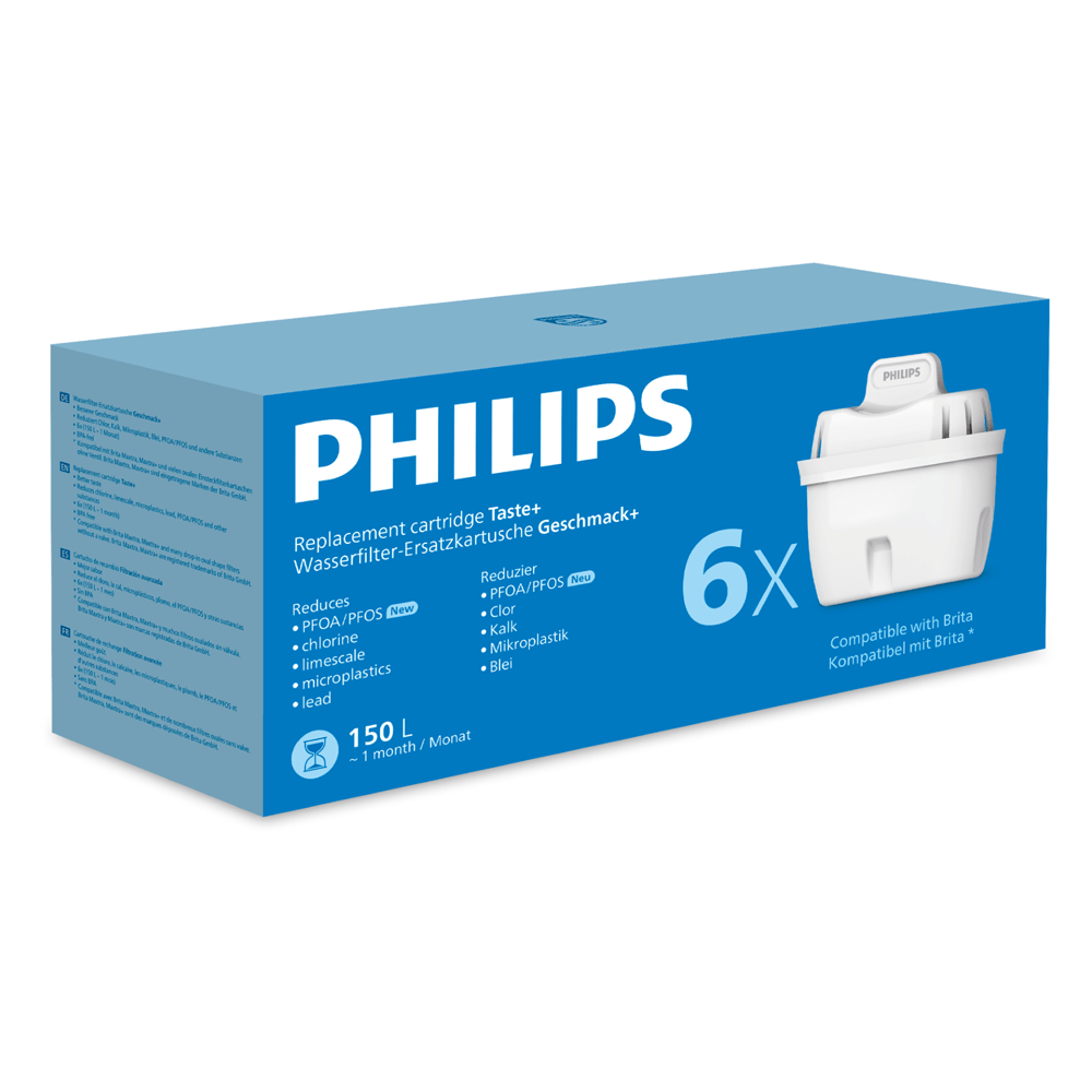 Philips Wasserfilter 6-pack (filtert PFAS) kompatibel mit BRITA Maxtra+