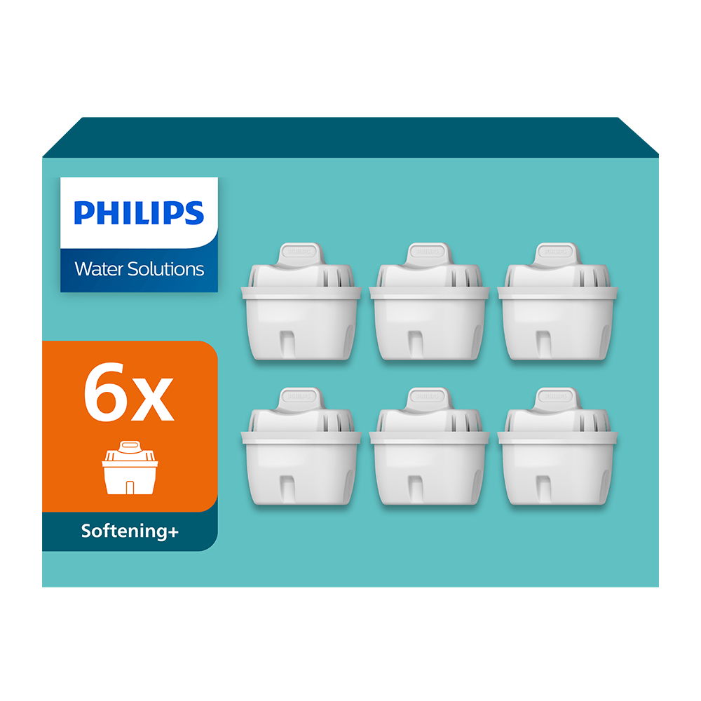 Philips Softening+ Wasserfilter 6-pack (filtert PFAS) kompatibel mit BRITA Maxtra+