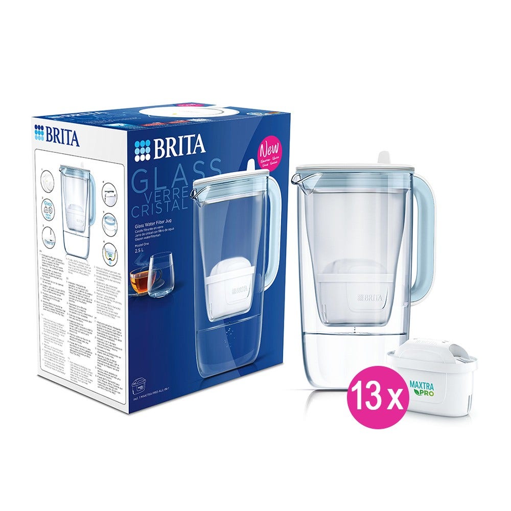 BRITA Glas-Wasserfilterkanne + 13 MAXTRA PRO Wasserfilter (filtert PFAS)