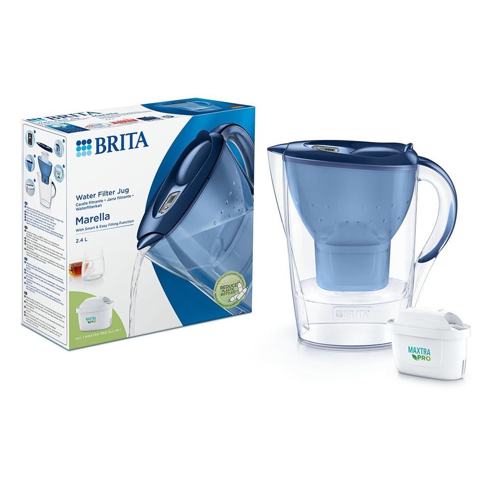 BRITA Marella Wasserfilter Kanne blau + 1 MAXTRA PRO Filterkartusche 1051118 (filtert PFAS)