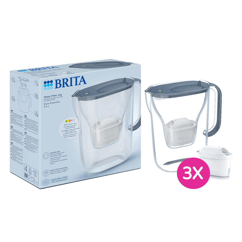 BRITA Style Essential Wasserfilterkanne Steinblau + 3 BRITA MAXTRA PRO Wasserfilter 1058103