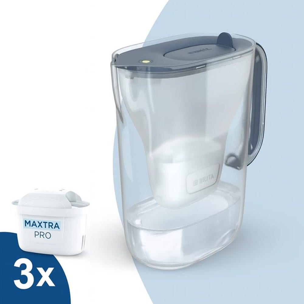 BRITA Style Essential Wasserfilterkanne 2.4L Steinblau + 3 BRITA MAXTRA PRO Wasserfilter 1058103