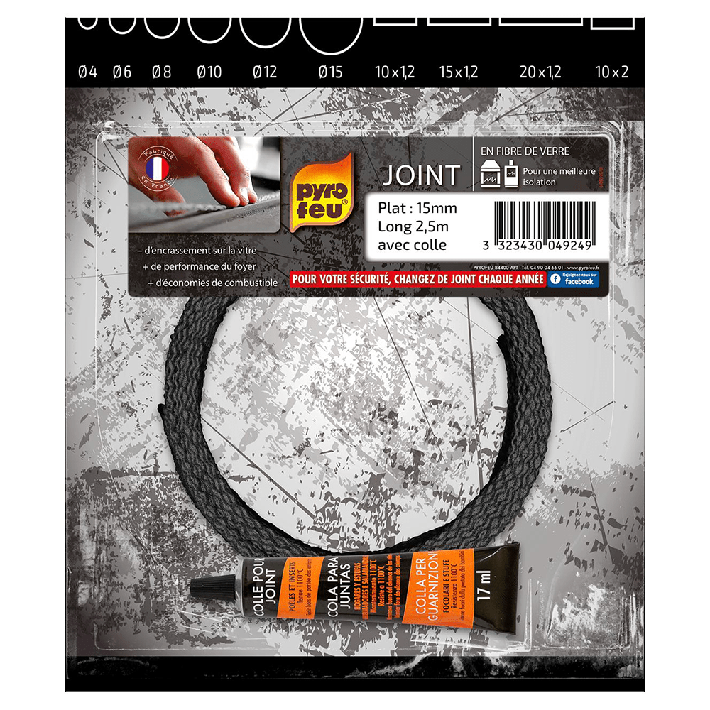 Pyrofeu Ofendichtung Flach 15x1,2mm + Kleber