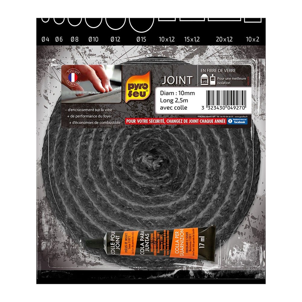 Pyrofeu Ofendichtung Rund 10mm Ø + Kleber